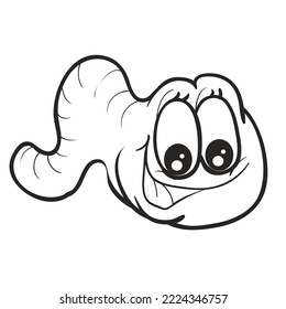 sketch, cute worm character with big eyes, coloring book, cartoon illustration, isolated object on white background, eps