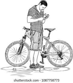 Sketch of a cyclist with a cell phone
