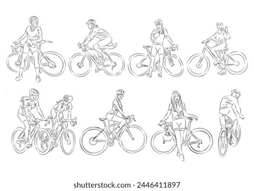 Sketch ciclista chicas en acción Vector de colección para elemento de diseño.