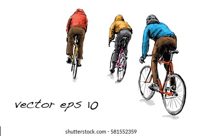 Sketch of cyclist riding fixed gear bicycle on street, illustration vector