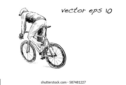 Sketch of cyclist riding fixed gear bicycle on street, illustration vector