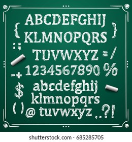 Sketch Cyrillic font, Board with a set of sketch symbols, Sketch font alphabet and numbers, Vector illustration