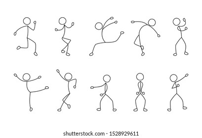 sketch dancing people, character set, cheerful man illustration