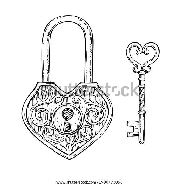 Sketch Decorative Heart Shape Key Vintage Stock Vector (Royalty Free ...