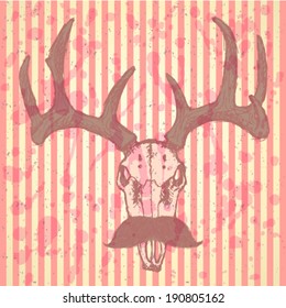 Sketch deer with mustache, vector vintage background 
