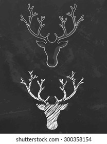 Sketch deer on chalkboard. Vector illustration.