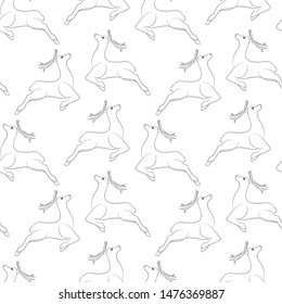 Sketch. Deer on white background. Seamless vector pattern. Wrapping paper, fabric, cover, print.