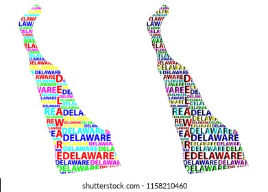 Sketch Delaware (United States of America, The First State) letter text map, Delaware map - in the shape of the continent, Map Delaware - color vector illustration