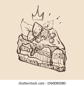 Sketch of a delicious berry cake ,vector illustration