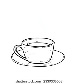 Sketch Delicious Coffee or tea with cup on white Background vector modern illustration