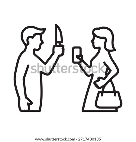 Sketch depicting a threatening situation with a knife and a potential victim