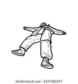 Sketch Depressed man guy boy laying and relax on the ground with jacket t shirt sneakers pants isolated on white background vector modern illustrations