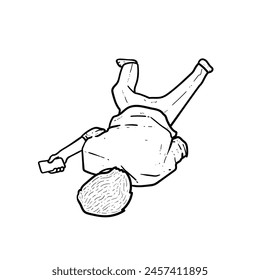 Sketch Depressed man guy boy laying and relax on the ground with check hand phone wear shirt pants isolated on white background vector modern illustrations