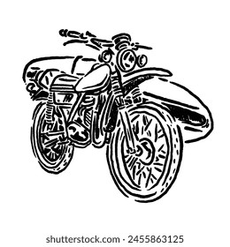 a sketch design of an adventurous motorbike with surfing in a retro and unique style
