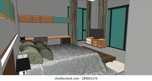 sketch design of bedroom interior ,vector 