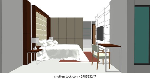 sketch design of bedroom interior ,vector 