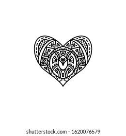 Sketch design of decoration patterned heart with style mandalas. 