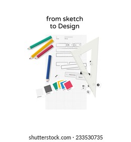 From sketch to design, designer tools for website & mobile app development - flat design illustration