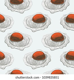 Sketch design fried eggs seamless pattern background.