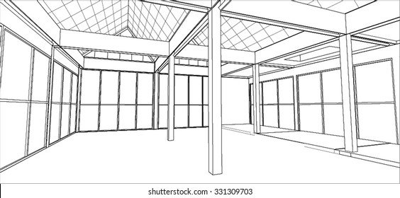 sketch design of hall interior ,vector 