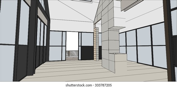 sketch design of hall interior ,vector 