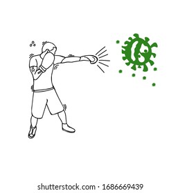 Sketch design of illustration Punching the virus. 