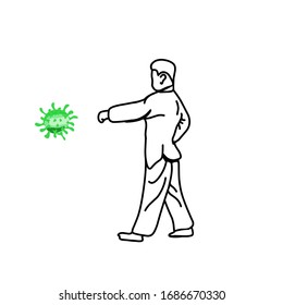 Sketch design of illustration Punching the virus covid-19. 