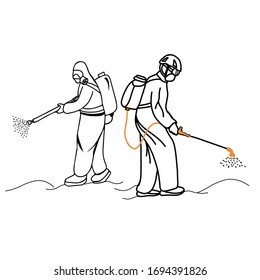 Sketch design of illustration Spraying disinfectant on White background. 