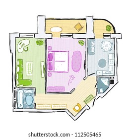Sketch of design interior apartment, hand drawn vector illustration