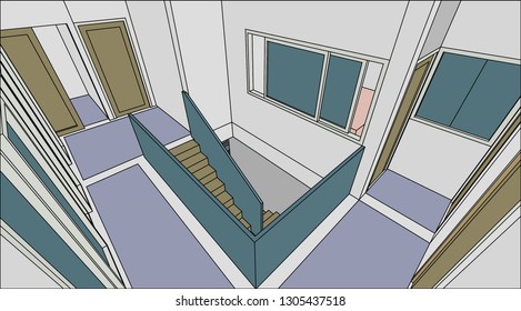 sketch design of interior hall, vector