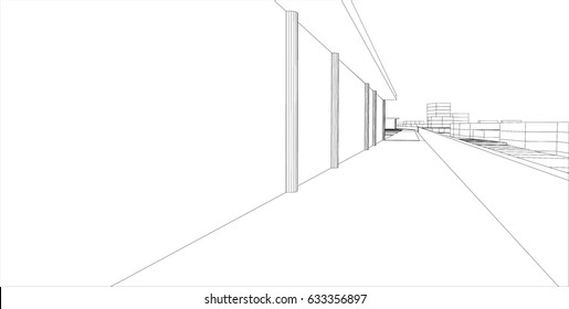 sketch design of interior hall, vector