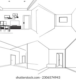 Sketch design of the interior of the house. Vector illustration
