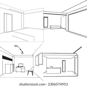 Sketch design of the interior of the house. Vector illustration