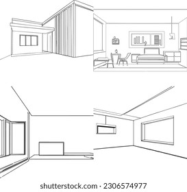 Sketch design of the interior of the house. Vector illustration