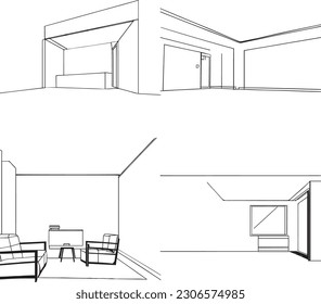 Diseño de boceto del interior de la casa. Ilustración del vector