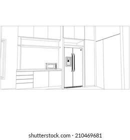 sketch design of interior kitchen ,vector 