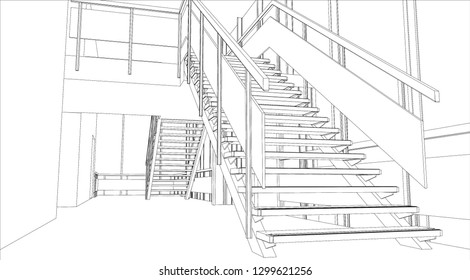 sketch design of interior stair hall,vector