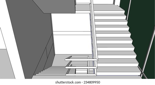 sketch design of interior stair hall,vector 