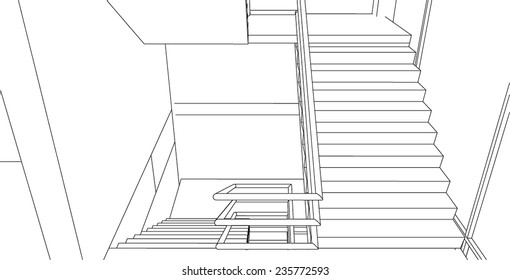 sketch design of interior stair hall,vector 
