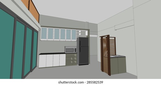 sketch design of kitchen interior ,vector 