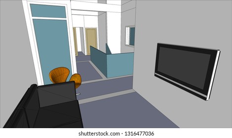 sketch design of living room interior ,vector