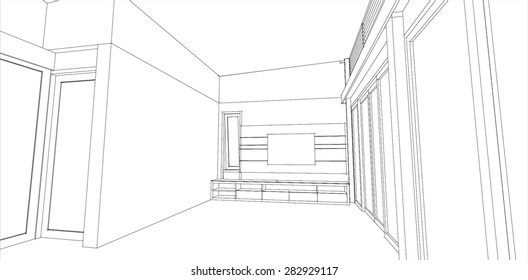 sketch design of living room interior ,vector 