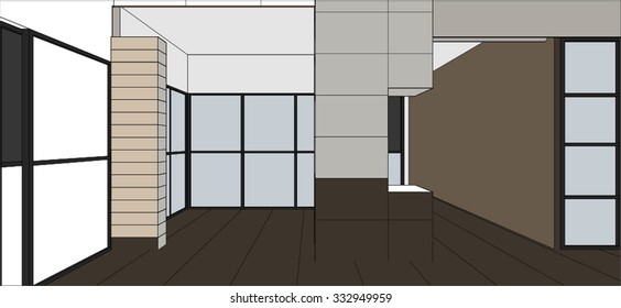 sketch design of locker room interior vector 