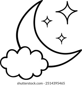 sketch design of moon, clouds and sparkles