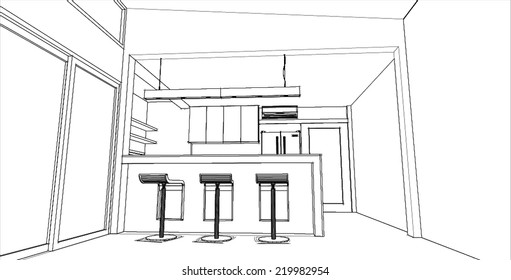 sketch design of pantry interior ,vector 