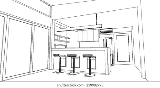 sketch design of pantry interior ,vector 