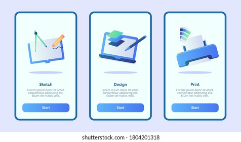 Sketch design print for mobile apps template banner page UI with three variations modern flat color style
