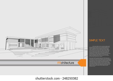 sketch design of public building on drawing table,vector