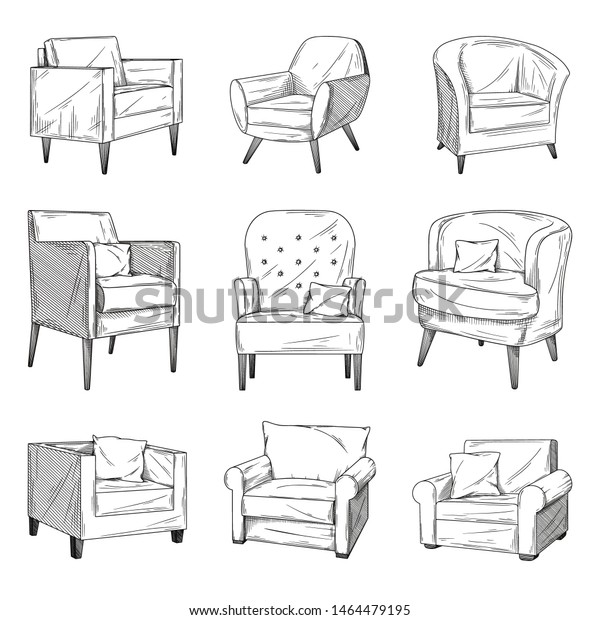 Sketch Different Armchairs Isolated On White Stock Vector (Royalty Free