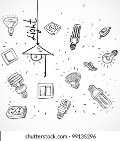 Sketch Of Different Light Bulbs Switches And Sockets